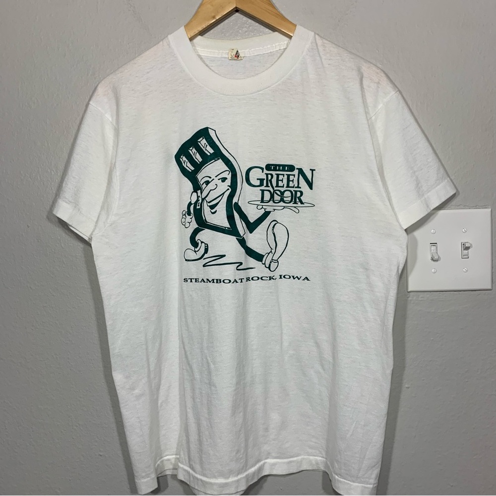 Vintage‎ 80s The Green Door Iowa White Single Stitch Tee Large